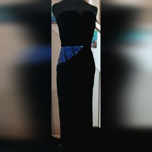 Gunne Sax Black and Blue Reversable Strapless Dress